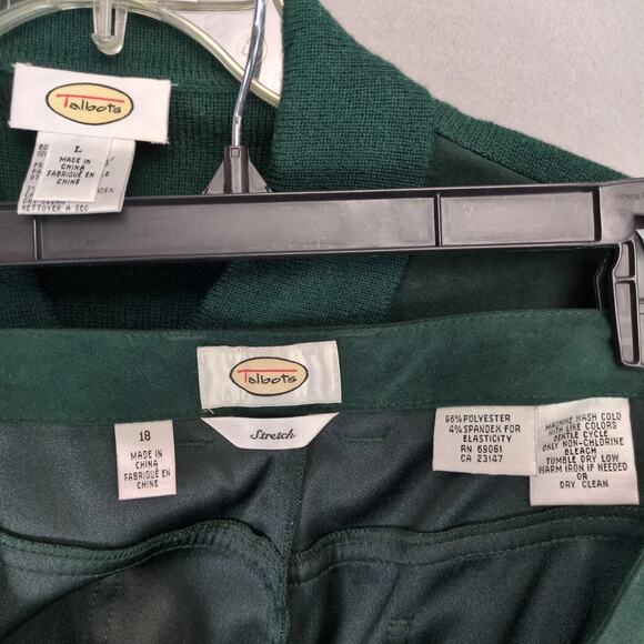 Talbots Green 2pc Outfit Women's 18/L Wool Blend Shirt & Faux Suede 35x30" Pants - Picture 3 of 10